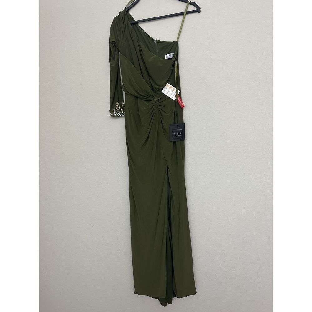 NWT Ieena For Mac Duggal Green One-Shoulder Draped Evening Gown Size 0